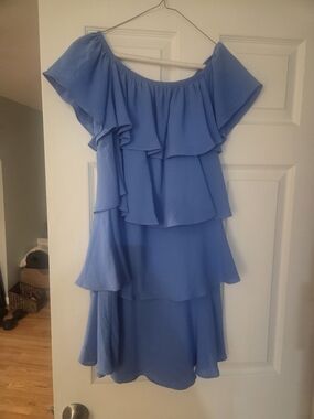 Gibson Powder Blue One-Shoulder Tiered Ruffle Dress